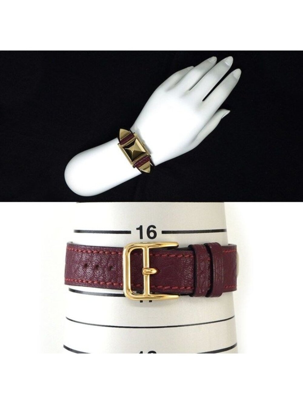 Hermes Watch Medallion Studs Square White Dial Red Leather Quartz Analog - Picture 12 of 12